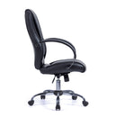 Nautilus Designs Hastings high-back bonded leather managers chair with mesh panel detailing, black color, side view.
