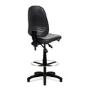 Java 200 medium back vinyl draughtsman chair by Nautilus Designs, showing side view with twin lever adjustment and black vinyl upholstery.