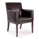Nautilus Designs Metro modern cubed armchair in brown leather effect finish with sleek, contemporary design and plush cushioning.