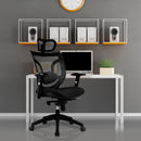 Nautilus Designs Newton high back mesh executive office chair with integral headrest in black, shown in a modern workspace setting.