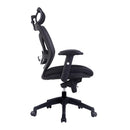 Nautilus Designs Newton high back mesh executive chair with integral headrest in black, shown from side view.