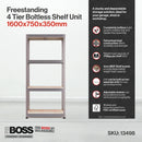 Nautilus Designs RB Boss 4-tier shelving unit with galvanised steel frame and MDF shelves, 1600x750x350mm, 175kg UDL capacity