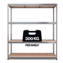 Nautilus Designs RB Boss 4-tier shelving unit with galvanised steel frame and MDF shelves, 1800x1600x600mm, 300kg UDL capacity