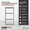 Nautilus Designs RB Boss 4-tier shelving unit with galvanised steel frame and MDF shelves, 1800x900x400mm, 300kg UDL capacity