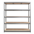 Nautilus Designs RB Boss 5-tier shelving unit with galvanised steel frame and MDF shelves, 1800x1600x600mm, 250kg UDL capacity.
