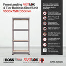 Nautilus Designs RB Boss FastLok 4-tier shelving unit with galvanised steel frame and MDF shelves, 1600x750x350mm, 175kg UDL