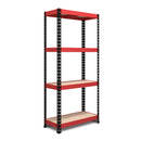 RB Boss FastLok 4 x Tier Shelving Unit With Red & Black Powdercoated Steel Frame & MDF Shelves - 1800x900x400mm 300kg UDL - NWOF