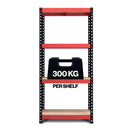 RB Boss FastLok 4 x Tier Shelving Unit With Red & Black Powdercoated Steel Frame & MDF Shelves - 1800x900x400mm 300kg UDL - NWOF