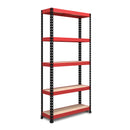 Nautilus Designs RB Boss FastLok 5-tier shelving unit with red and black steel frame and MDF shelves, 1800x900x300mm, 250kg UDL