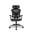 Black Trinity ergonomic high back mesh chair by Nautilus Designs, front view showing adjustable armrests and supportive backrest.