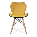 Amelia lightweight fabric chair by Nautilus Designs with solid beech legs and contemporary panel stitching, front view.