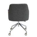 Gray Girona fabric armchair by Nautilus Designs with medium back, castors, and glides, showcasing a stylish and comfortable seating option.
