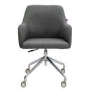 Gray Girona stylish fabric medium back armchair by Nautilus Designs with castors and glides, front view showing modern design and upholstery.