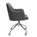 Nautilus Designs Girona fabric medium back armchair with castors and glides, shown from a side view in gray upholstery.