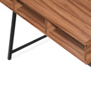 Nautilus Designs Vienna Compact Two-Tier Workstation with walnut top, black frame, upper storage shelf, and stylish feature design.