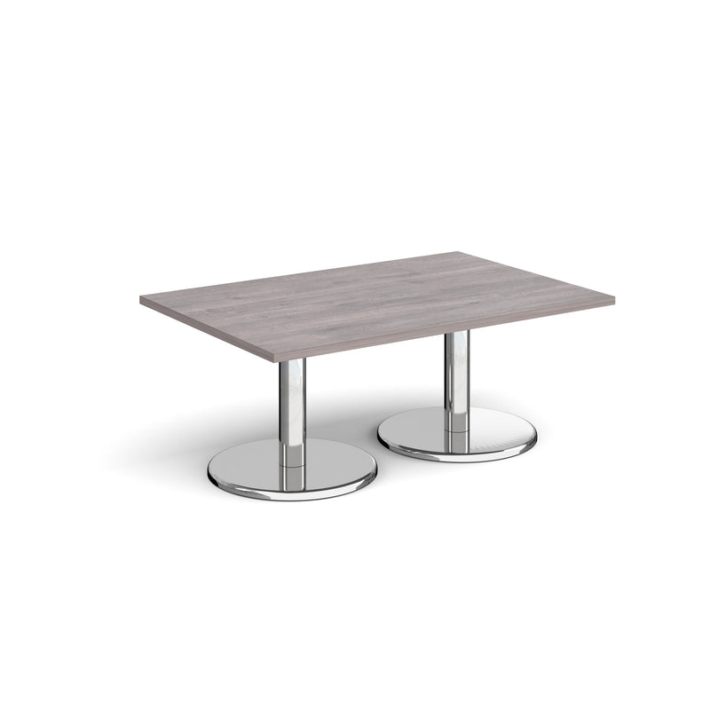 Pisa Rectangular Coffee Table With Round Chrome Base - Grey Oak - NWOF