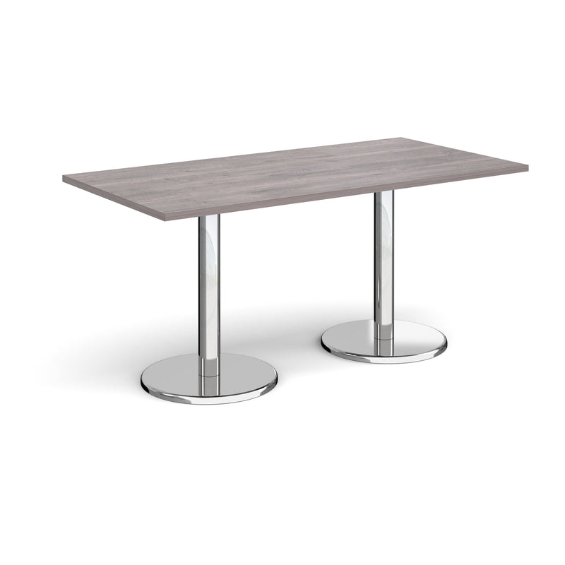 Pisa Rectangular Dining Table With Round Chrome Bases - Grey Oak - NWOF