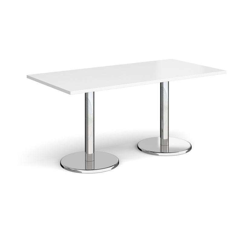 Pisa Rectangular Dining Table With Round Chrome Bases - White - NWOF