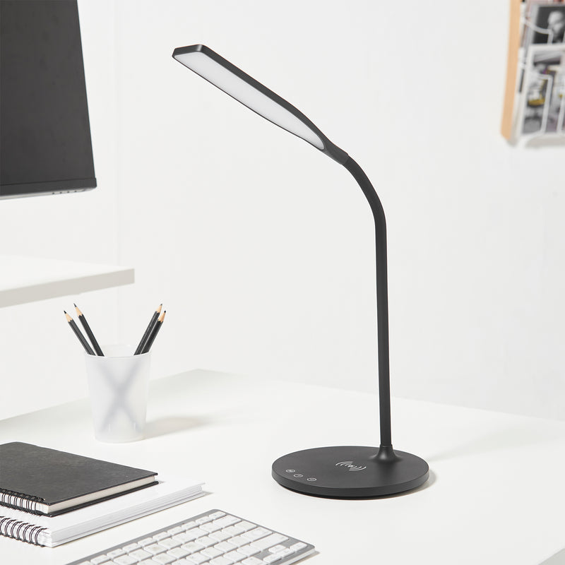 Portia LED Desk Lamp With Wireless QI Charger - Black