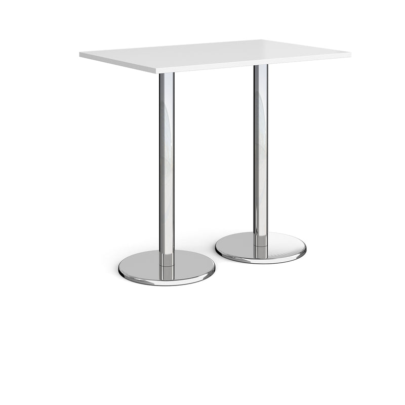 Pisa Rectangular Poseur Table With Round Chrome Bases - White - NWOF