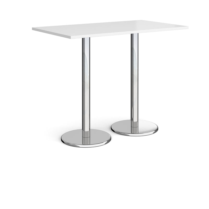 Pisa Rectangular Poseur Table With Round Chrome Bases - White - NWOF