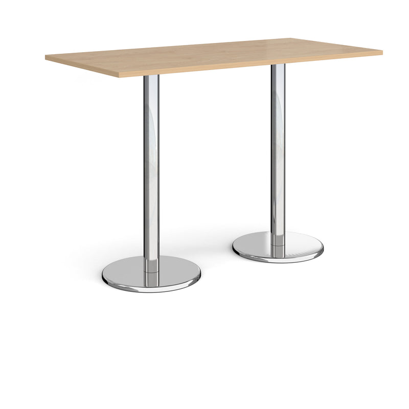 Pisa Rectangular Poseur Table With Round Chrome Bases - Kendal Oak - NWOF