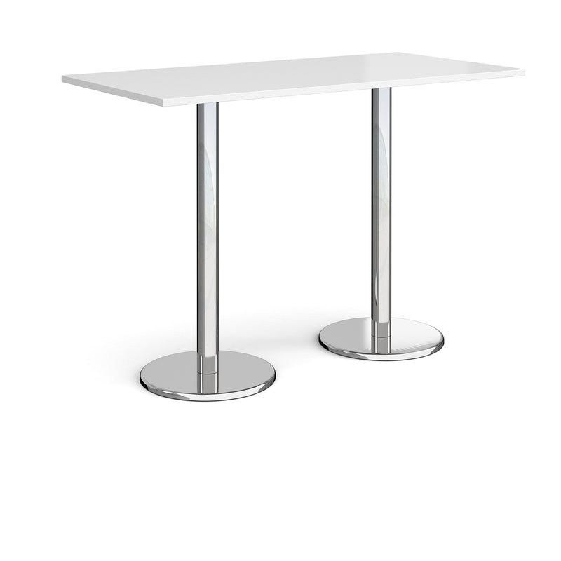 Pisa Rectangular Poseur Table With Round Chrome Bases - White - NWOF