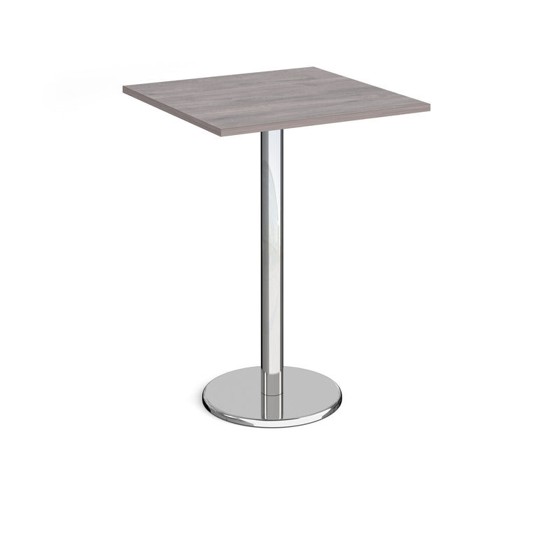 Pisa Square Poseur Table With Round Chrome Base - Grey Oak - NWOF