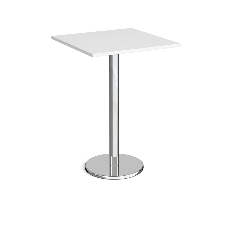 Pisa Square Poseur Table With Round Chrome Base - White - NWOF