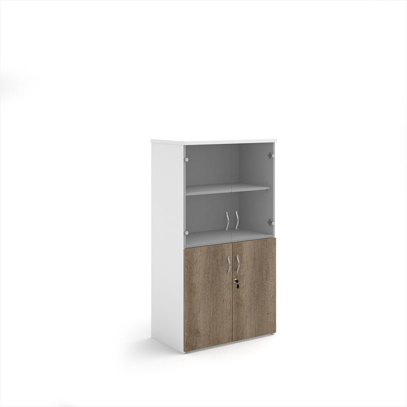 Duo Combination Unit With Glass Upper Doors - White/Nebraska Oak
