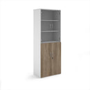 Duo Combination Unit With Glass Upper Doors - White/Nebraska Oak - NWOF