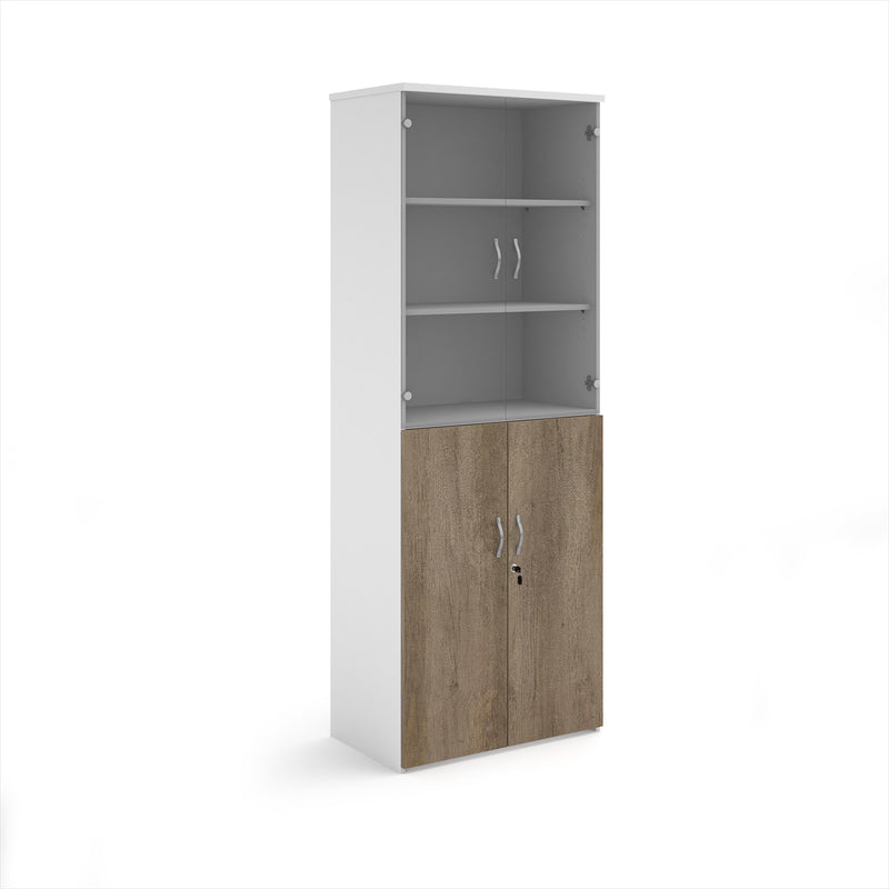 Duo Combination Unit With Glass Upper Doors - White/Nebraska Oak