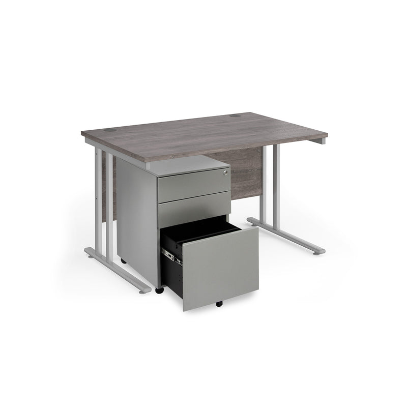 Maestro 25 Straight Desk & Steel Under Desk Pedestal Bundle - Grey Oak