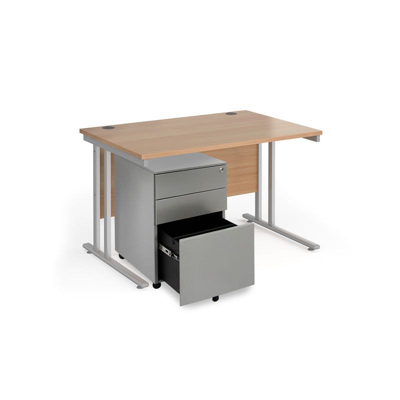 Maestro 25 Straight Desk & Steel Under Desk Pedestal Bundle - Beech