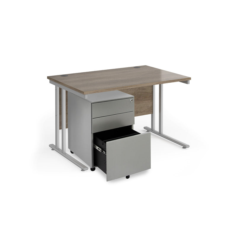 Maestro 25 Straight Desk & Steel Under Desk Pedestal Bundle - Nebraska Oak