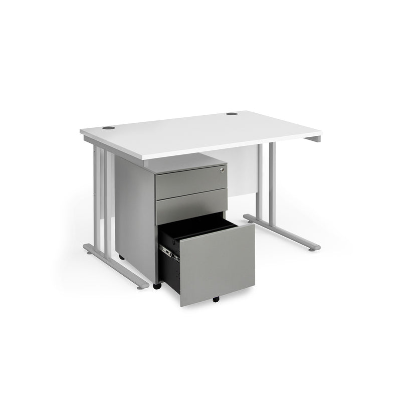 Maestro 25 Straight Desk & Steel Under Desk Pedestal Bundle - White