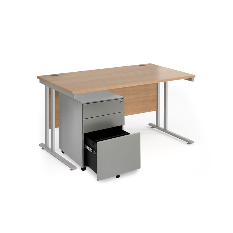 Maestro 25 Straight Desk & Steel Under Desk Pedestal Bundle - Beech