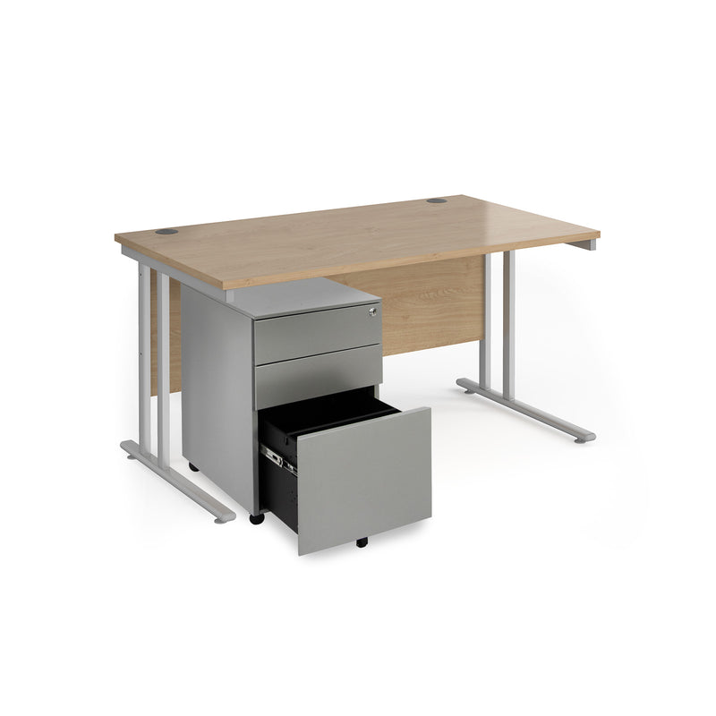 Maestro 25 Straight Desk & Steel Under Desk Pedestal Bundle - Kendal Oak
