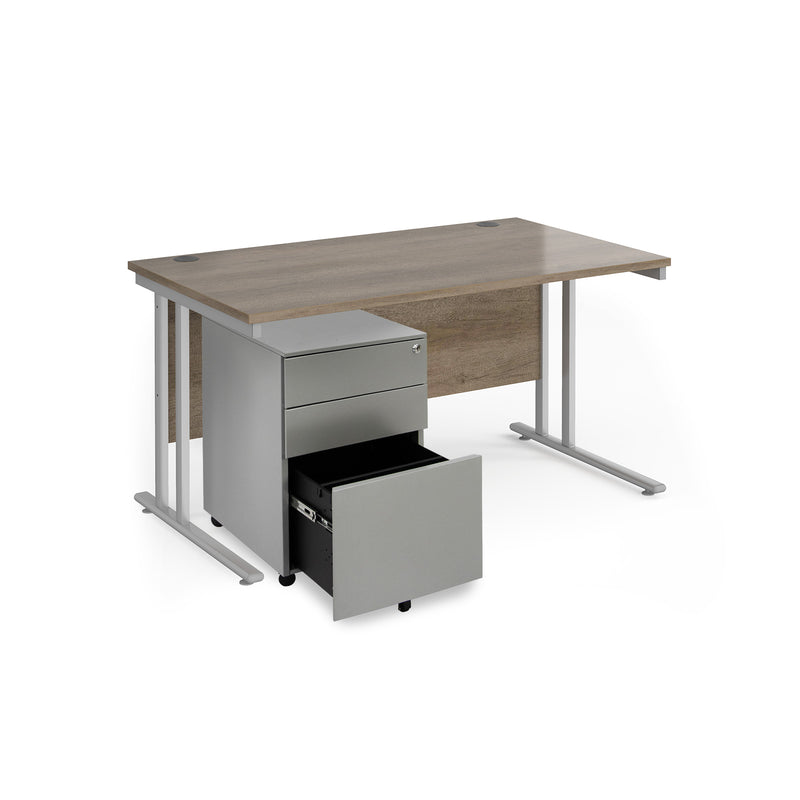 Maestro 25 Straight Desk & Steel Under Desk Pedestal Bundle - Nebraska Oak