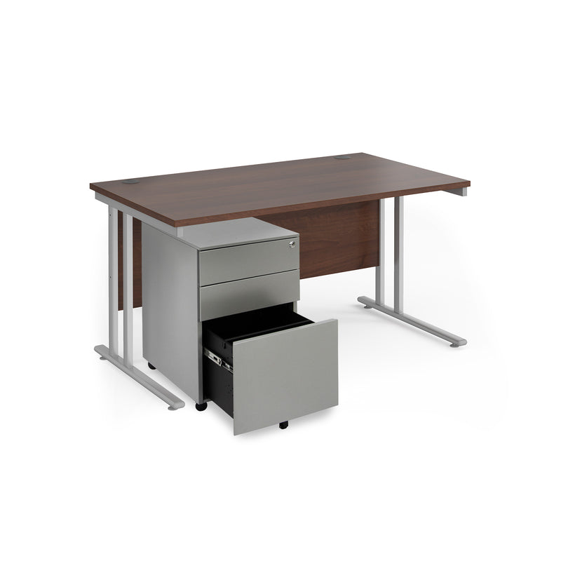 Maestro 25 Straight Desk & Steel Under Desk Pedestal Bundle - Walnut