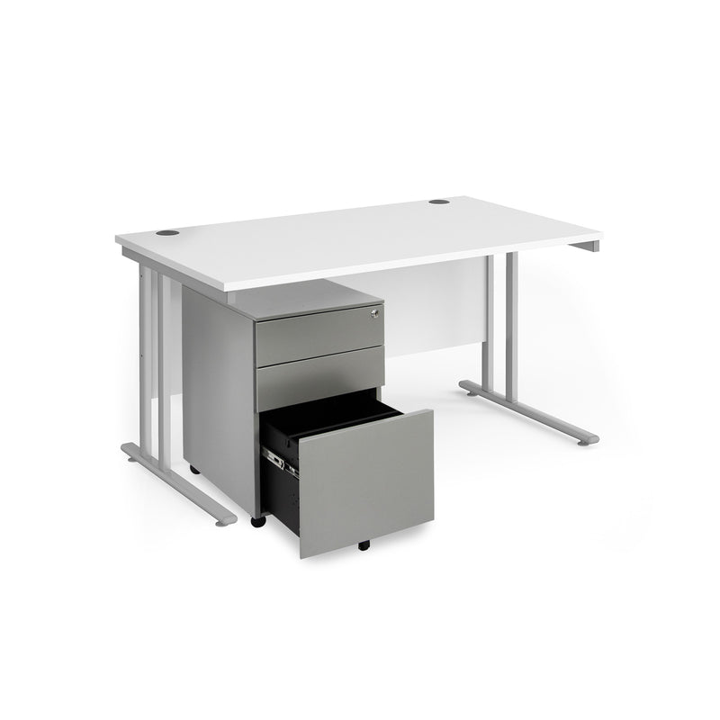 Maestro 25 Straight Desk & Steel Under Desk Pedestal Bundle - White