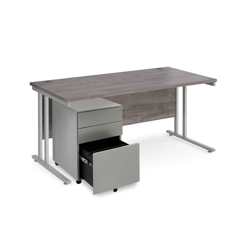 Maestro 25 Straight Desk & Steel Under Desk Pedestal Bundle - Grey Oak