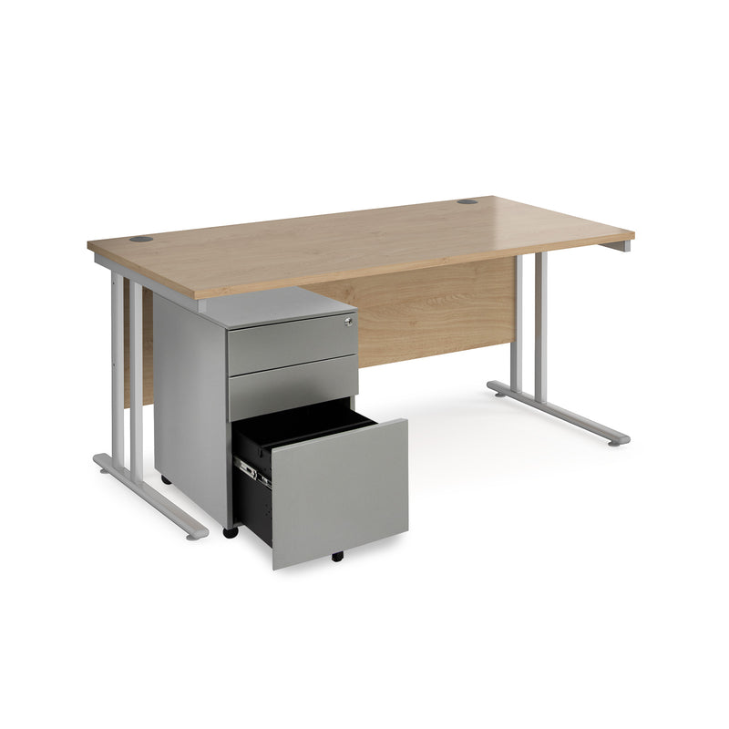 Maestro 25 Straight Desk & Steel Under Desk Pedestal Bundle - Kendal Oak