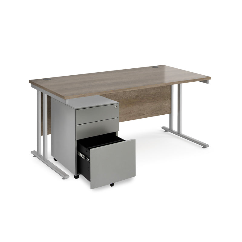 Maestro 25 Straight Desk & Steel Under Desk Pedestal Bundle - Nebraska Oak