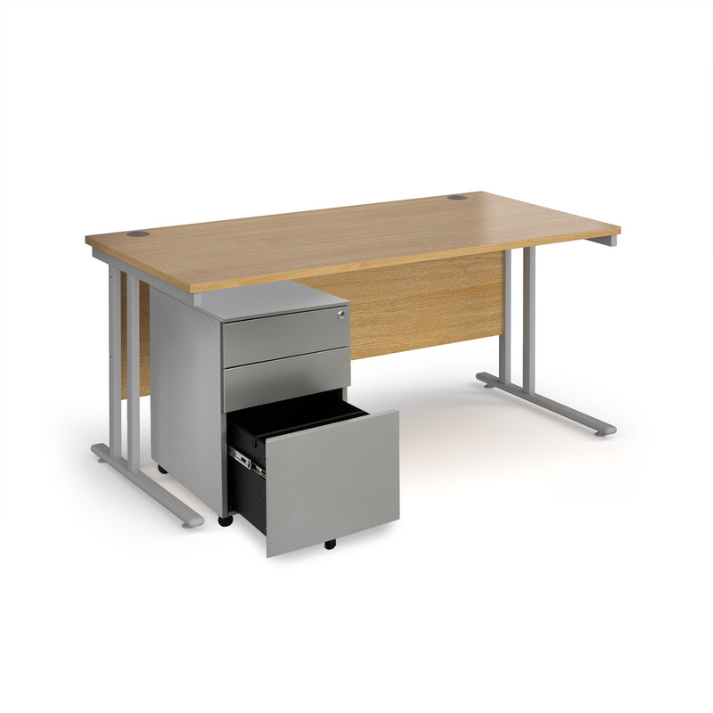 Maestro 25 Straight Desk & Steel Under Desk Pedestal Bundle - Oak
