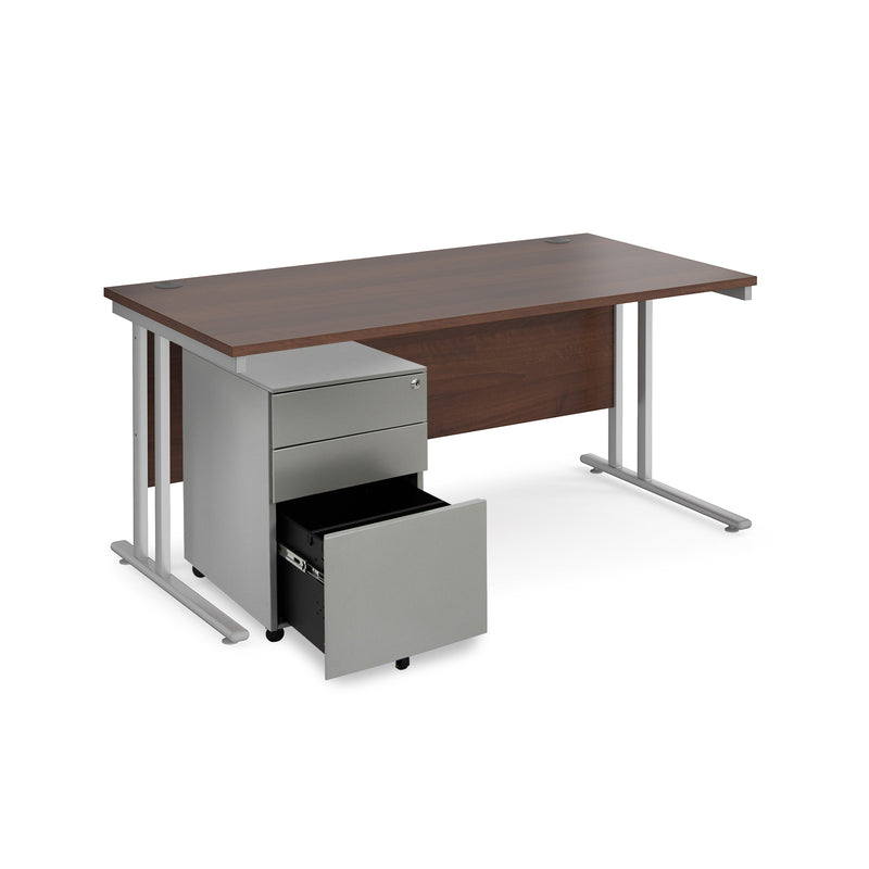 Maestro 25 Straight Desk & Steel Under Desk Pedestal Bundle - Walnut