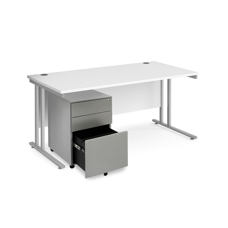 Maestro 25 Straight Desk & Steel Under Desk Pedestal Bundle - White