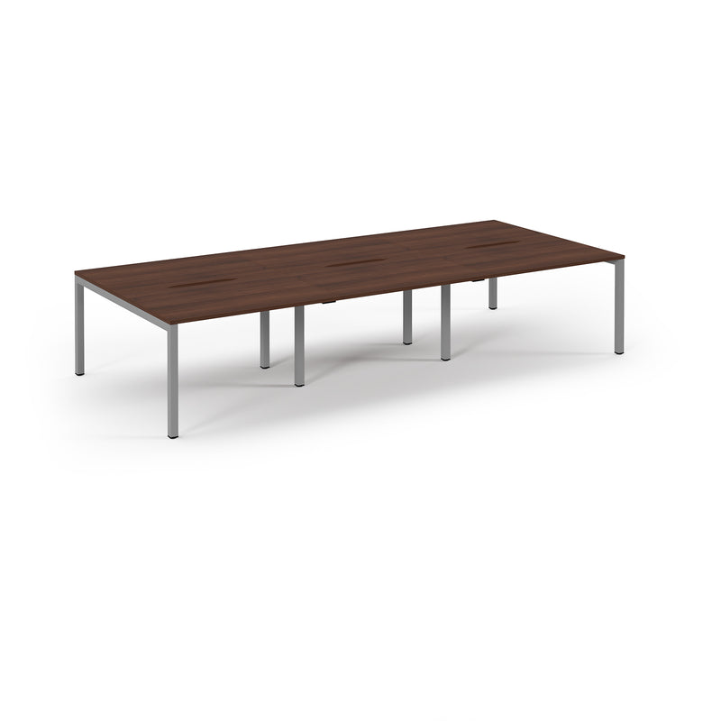 Connex Scalloped Triple Back To Back Desks - Walnut - NWOF