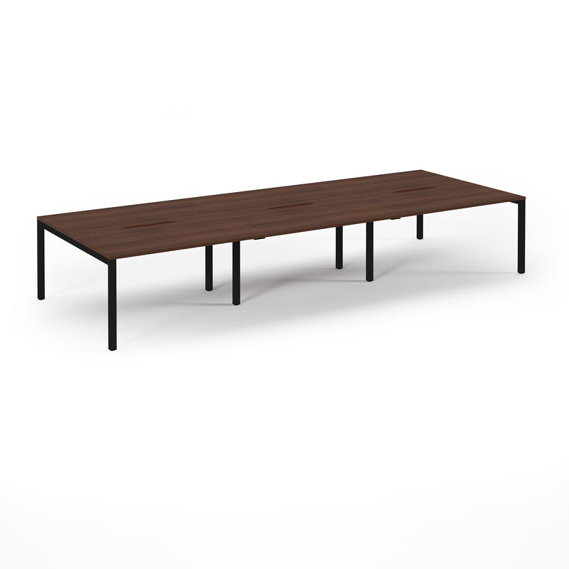 Connex Scalloped Triple Back To Back Desks - Walnut - NWOF