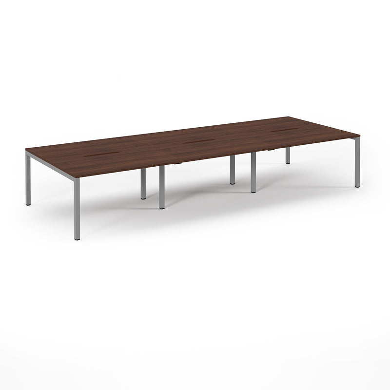 Connex Scalloped Triple Back To Back Desks - Walnut - NWOF